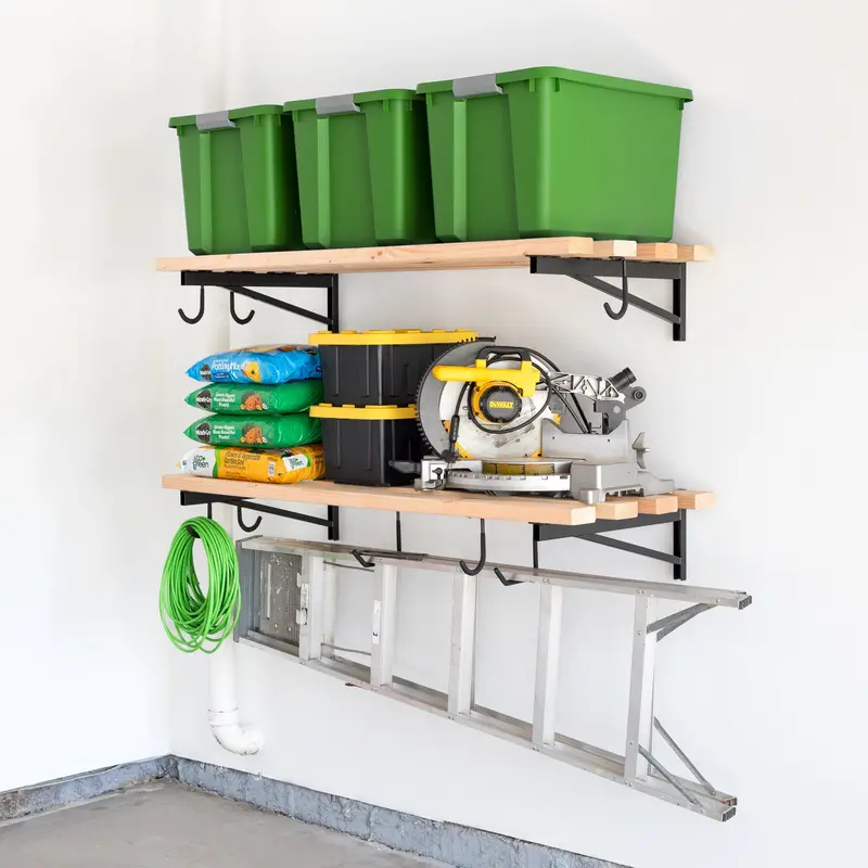 2' X 4' Reinforced Wall Shelf Brackets – Heavy-Duty Garage Shelving System 1