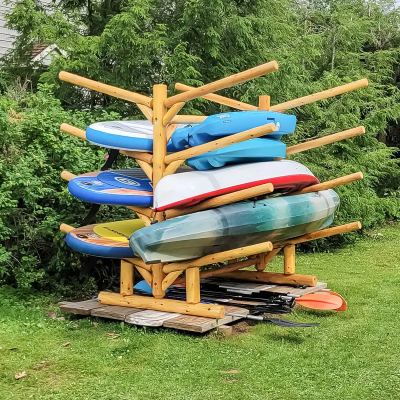 8-Position Freestanding Watercraft Rack With Canyon Brown Log Finish 1