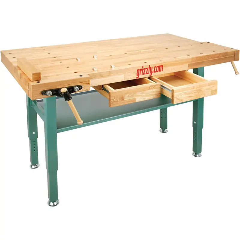 Grizzly T10157 Heavy-Duty Workbench – Solid Oak Top With Reinforced Steel Frame 1