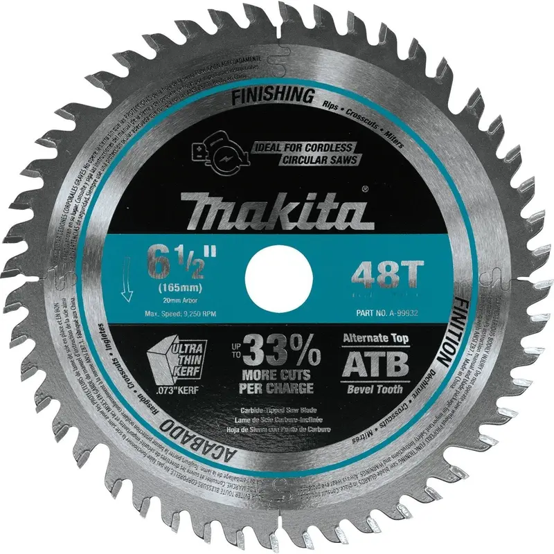 Makita A-99932 6-1/2" Plunge Saw Blade – 48-Tooth Carbide-Tipped For Smooth Cuts 1