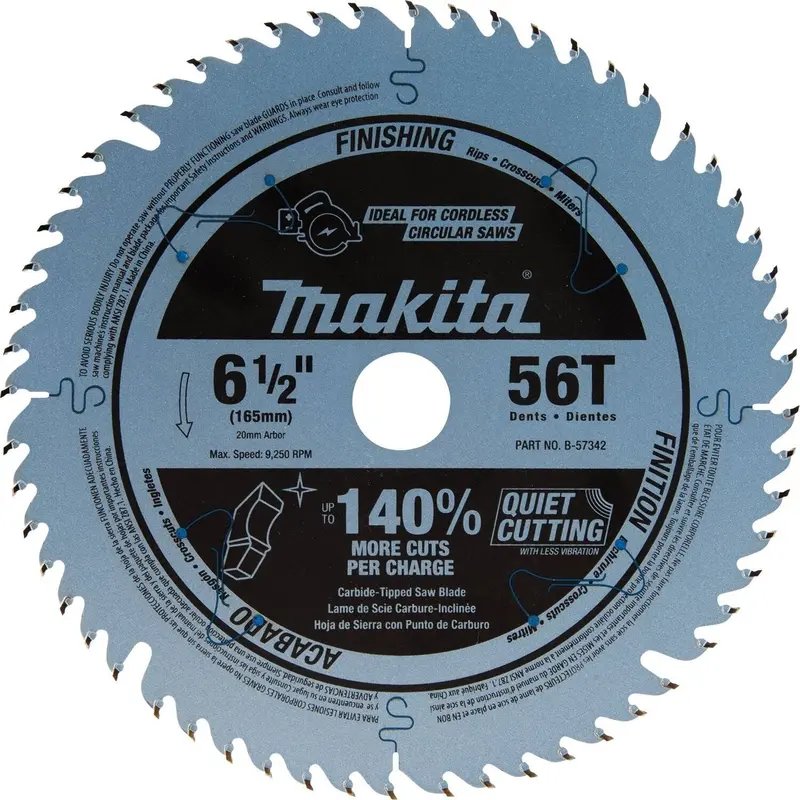 Makita B-57342 6-1/2-Inch 56-Tooth Carbide-Tipped Plunge Saw Blade For Cordless Units 1