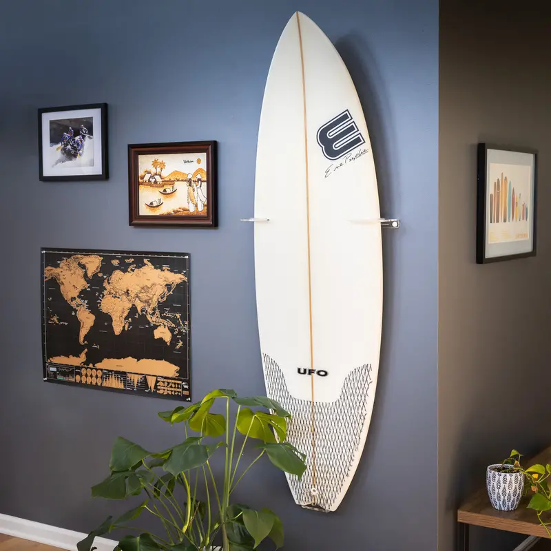 Maui-Style Vertical Surfboard Display Rack – Clear Acrylic, 50 Lb Capacity 1