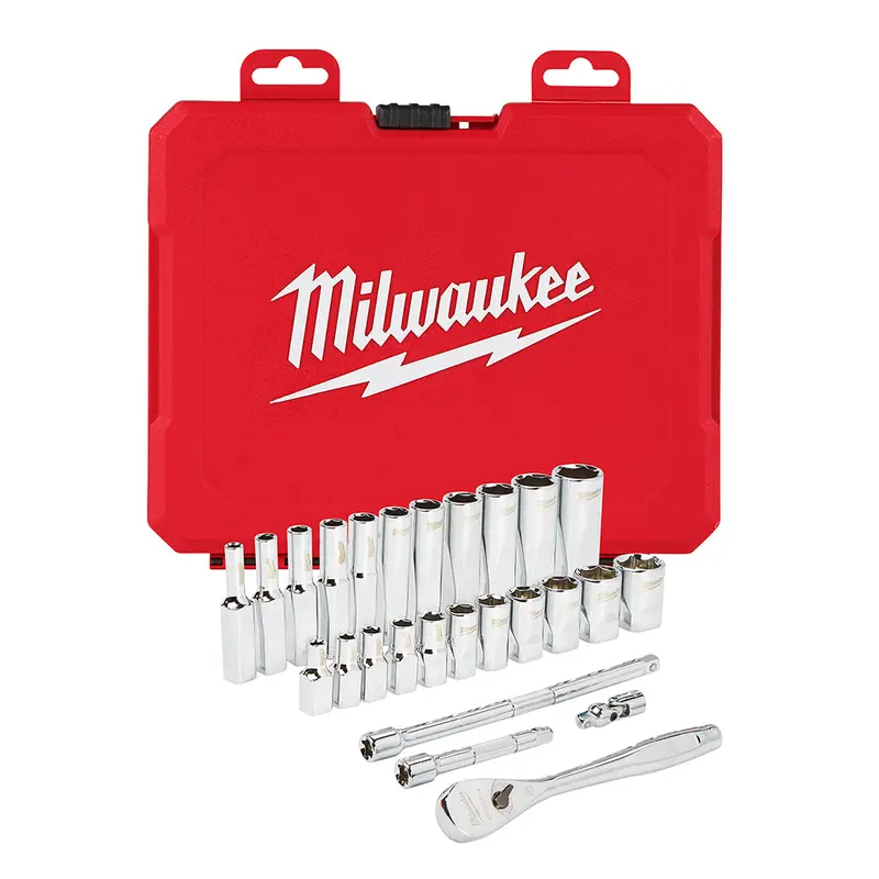 Milwaukee 26-Piece 1/4-Inch Drive Durable Sae Ratchet And Socket Kit (Model 48-22-9404) 1