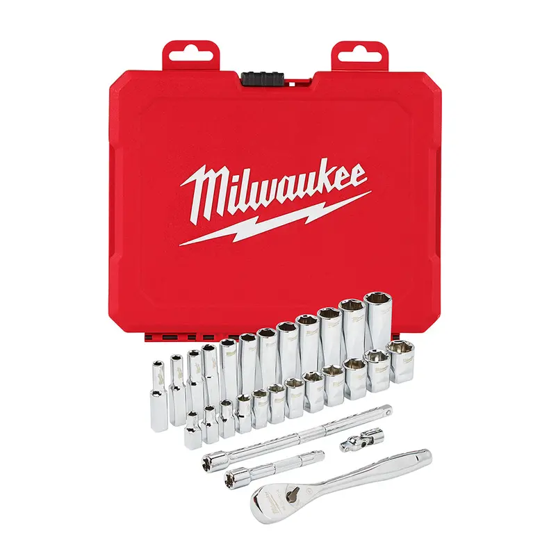 Milwaukee 28-Piece 1/4-Inch Drive Industrial-Grade Metric Ratchet And Socket Set (Model 48-22-9504) 1