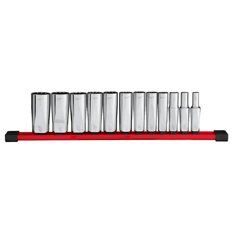 Milwaukee 3/8" Drive 12-Point Deep Well Sae Socket Set — 12-Piece (Model 48-22-9421) 1