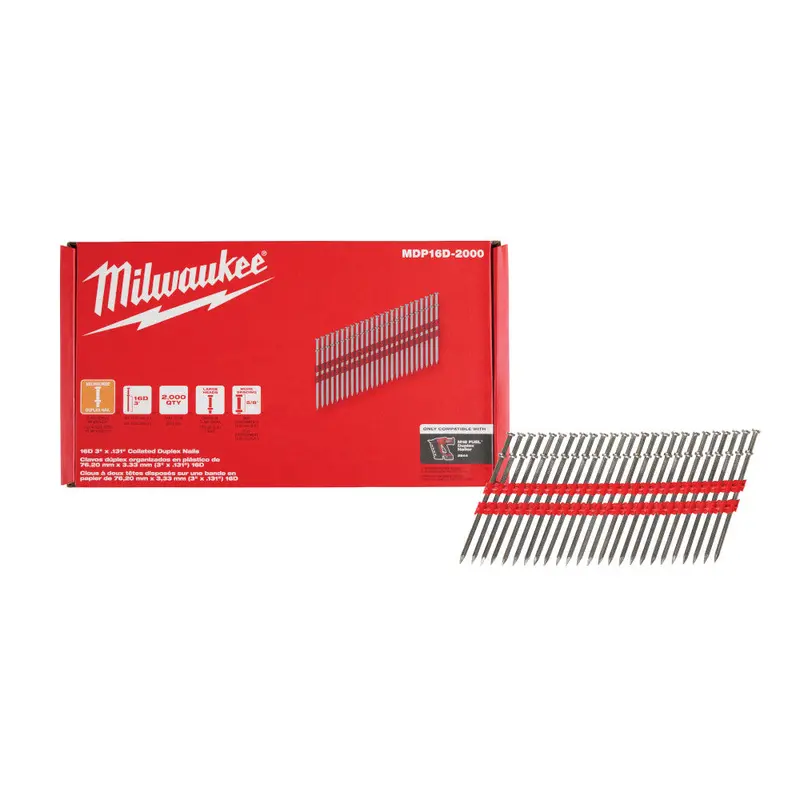 Milwaukee 3" X 0.131" 16D Collated Duplex Nails (2,000-Pack) 1