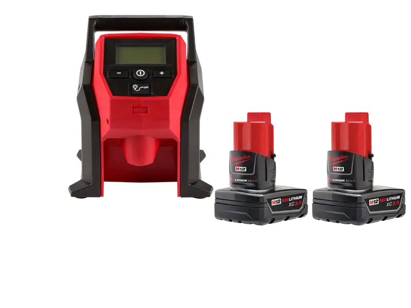 Milwaukee M12 Cordless Inflator Kit – 12V, Includes Two 3Ah Batteries 1
