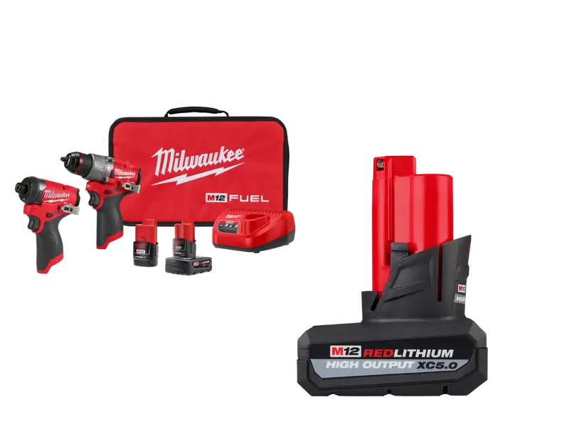 Milwaukee M12 Fuel 2-Tool Combo Kit (3497-22X5Ah) With Bonus 5Ah Battery 1