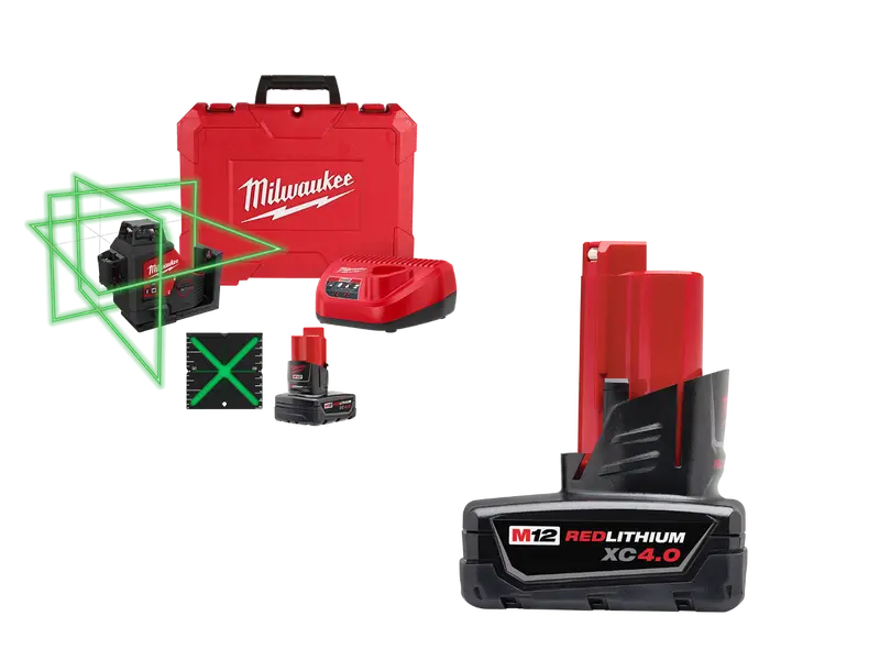 Milwaukee M12 Green 360° 3-Plane Laser Level Kit With 4Ah Battery (3632-21X4) 1