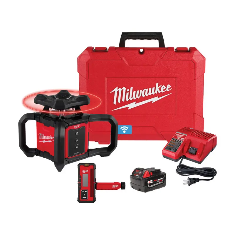 Milwaukee M18 18V Exterior-Grade Red Rotary Laser Level Kit With Receiver 1